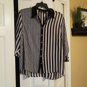 Black and white striped blouse